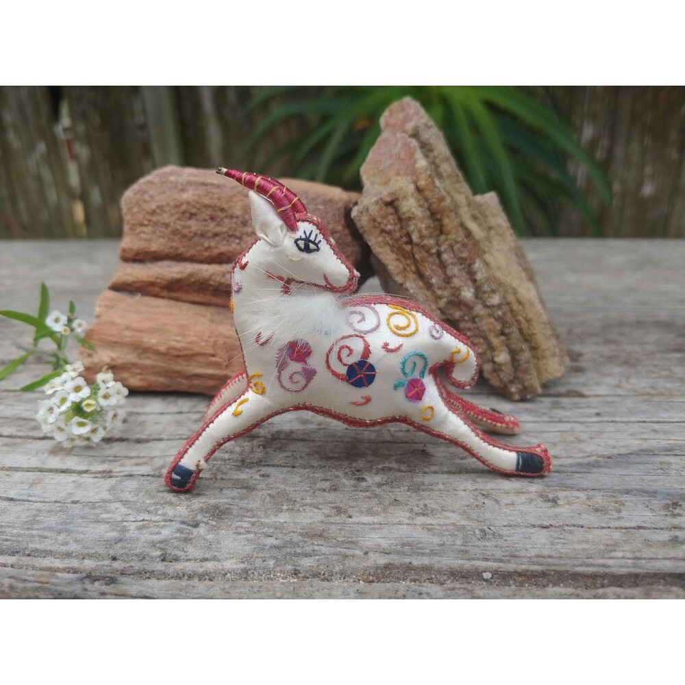 Vintage Miniature Embroidered Silk Stuffed Gazelle